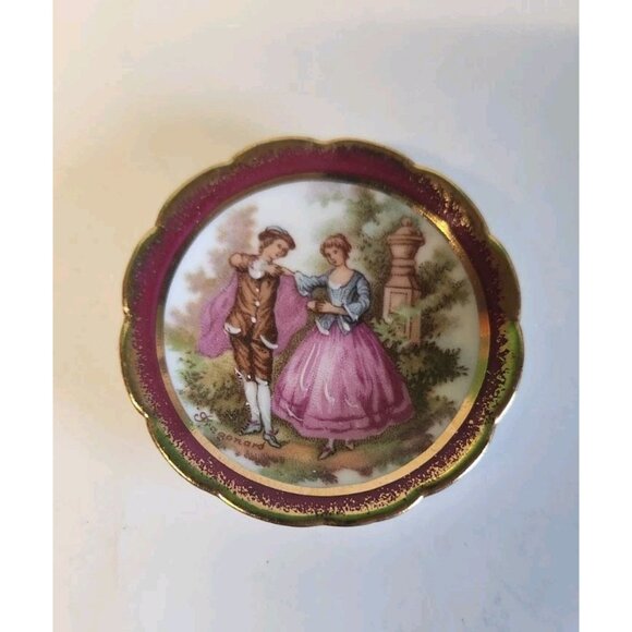 Vintage Porcelain d'Art Limoges Mini Plates Set 5 Courting Scene With 4 Stands - Picture 10 of 11